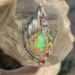 Sterling Silver Opal Teardrop Pendant with Multi-Gem Accents